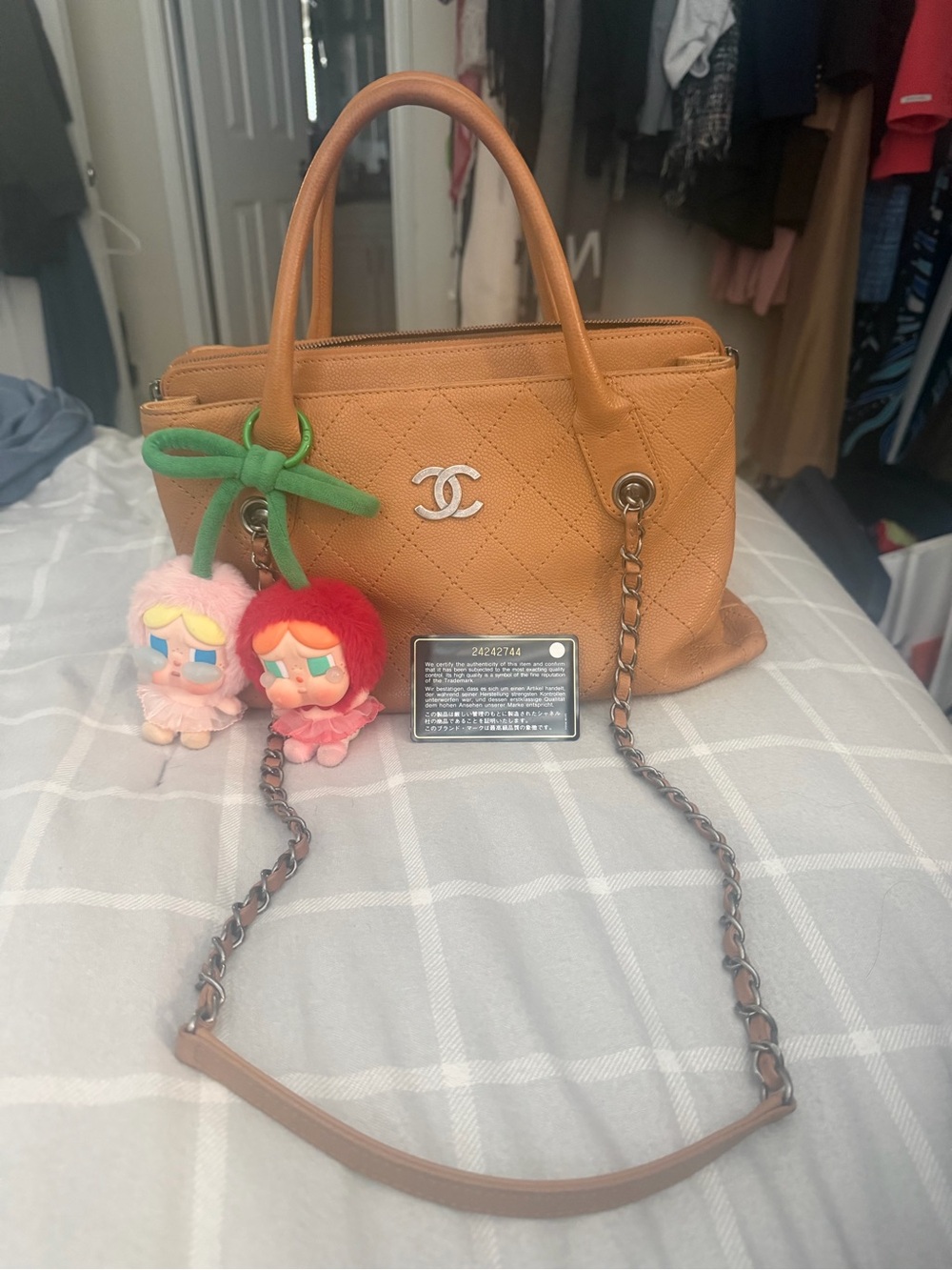 💯 Auth CHANEL Quilted Camel Leather Shoulder Bag with Chain Strap